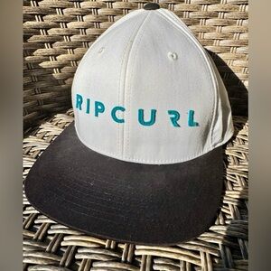 Rip Curl Flexfit Adjustable SnapBack White Trucker Hat Black Brim Aqua Lettering